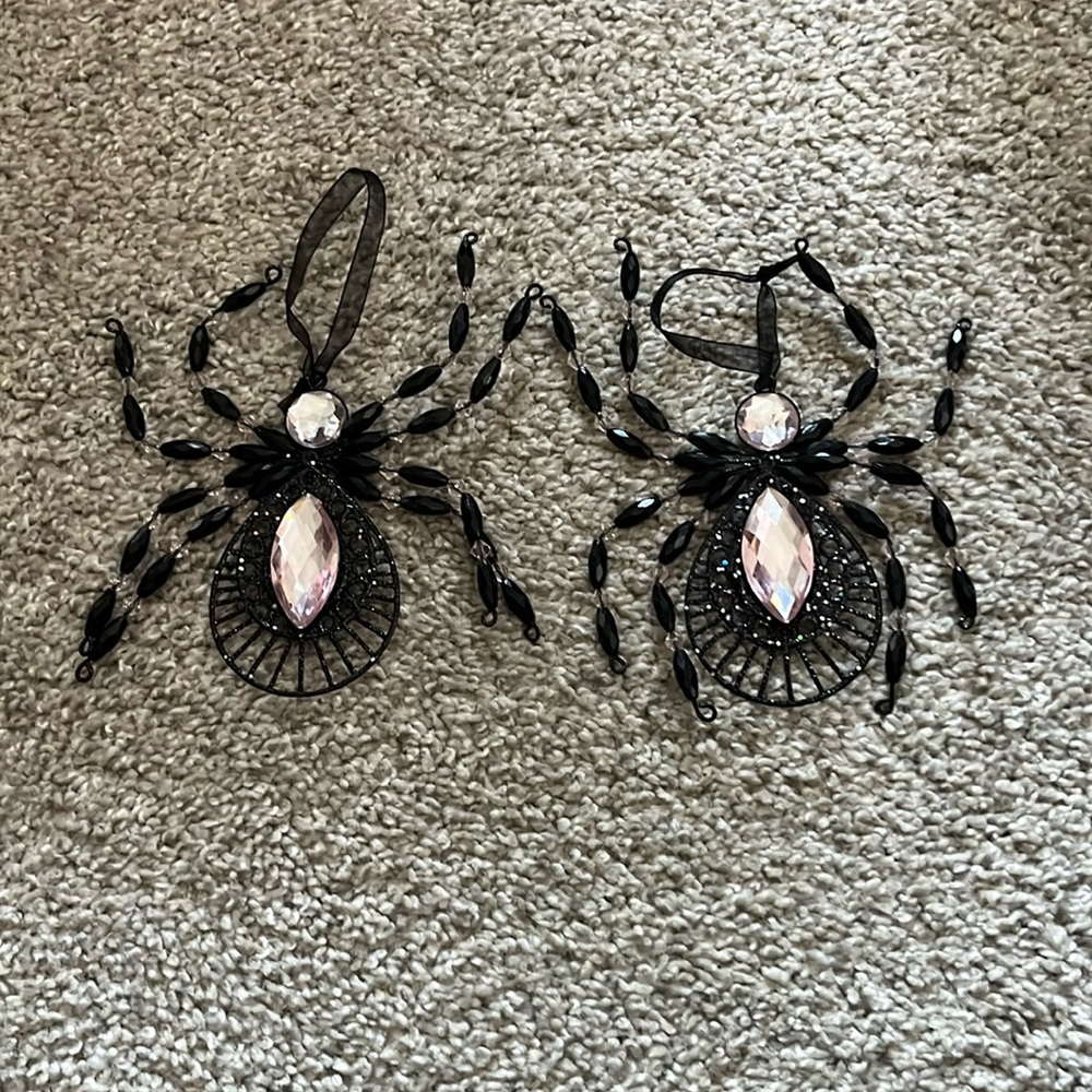 Time and Place Pink and Black Rhinestone Glitter Spider Ornaments